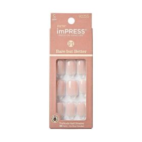 KISS imPRESS Bare but better Short Square Gel Press-On Nails, Glossy Light Pink, 30 Pieces - KISS USA