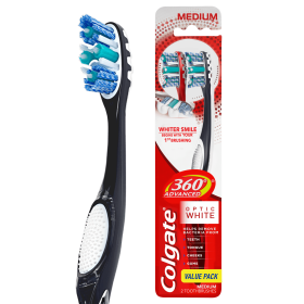 Colgate 360 Advanced Optic Whitening Toothbrush with Tongue;  Medium;  2 Count - Colgate