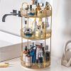 360° Rotating Makeup Organizer - DIY Adjustable Carousel Spinning Holder Rack - Large Capacity Cosmetic Storage Box - Golden - 3 Floors