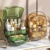 Water and Dust Free Makeup Organizer with Lid and Drawers - Perfect for Skincare Products and Vanity Organization - Transparent Green